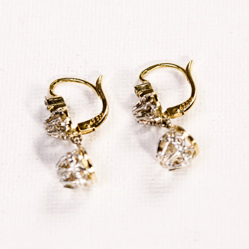 Boucles d'oreilles Boucles d'oreilles dormeuses anciennes diamants en or jaune et blanc 58 Facettes LMB-278
