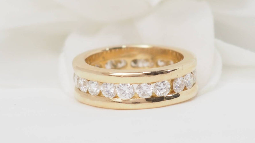 Bague 51 Alliance américaine en or jaune et diamants 1,68ct 58 Facettes 32667