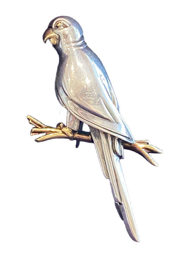 Broche HERMES - Broche perroquet argent et or jaune 58 Facettes