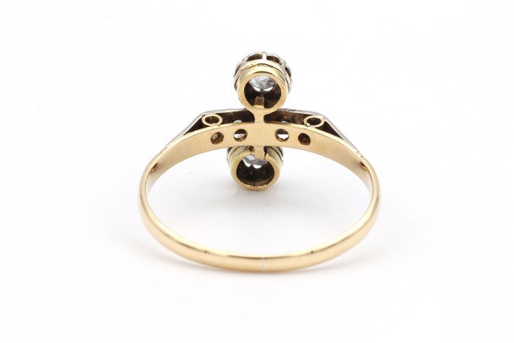 Bague 55 Bague Art Nouveau en or jaune et blanc sertie de diamants 58 Facettes 19198