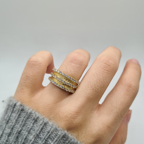 Bague 54 Bague or jaune 18 carats sertie de 3 rangées de diamants 58 Facettes