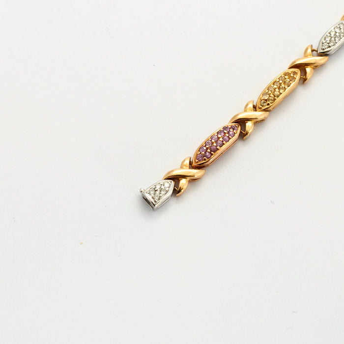 Armband mit farbigen Saphiren und Diamanten aus 18 Karat Gelbgold