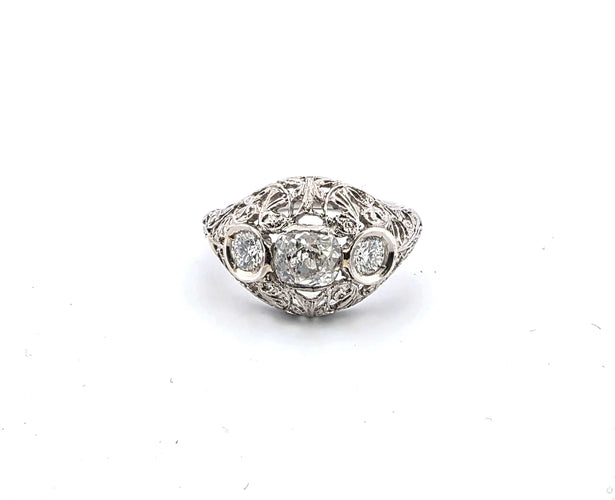 Bague 48 Superbe bague Art Déco en platine avec diamants taille ancienne 58 Facettes