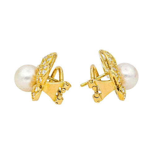 Boucles d'oreilles Boucles d'oreilles Clips Or jaune Diamant, Perle de culture 58 Facettes 4427011CN