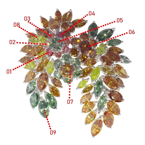 Broche Broche vintage exquise des années 1970 : une symphonie de plus de 19 carats de diamants de couleur fantaisie 58 Facettes 21092-0149