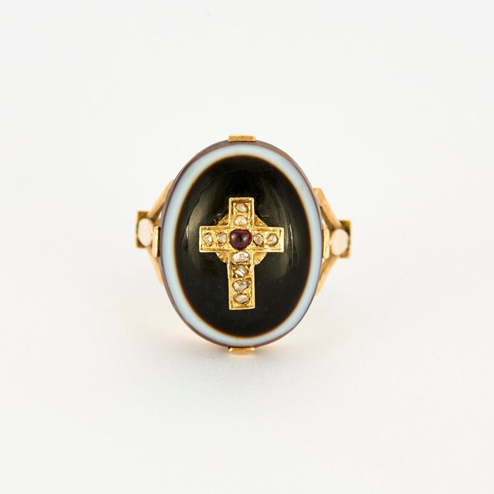 Bague 55 Bague Ancienne Agate, Or Jaune et Diamants 58 Facettes GU155