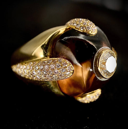 Bague 53.5 Bague or jaune améthyste en cabochon et diamants 58 Facettes