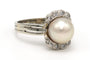 Bague 54 Bague Art Déco en or blanc 18 carats sertie d'une perle fine et de diamants 58 Facettes B393