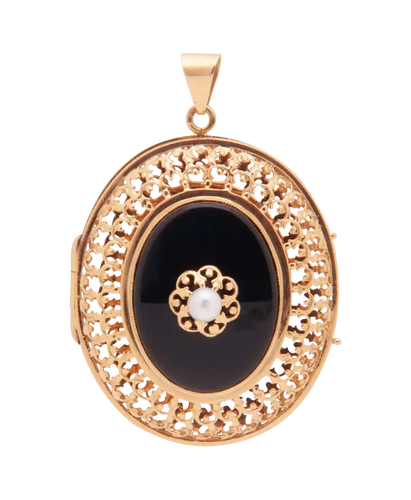 Pendentif Médaillon ciselé en or rose 18K avec onyx et perle fine 58 Facettes BO220334/MEDAILLONONYXCISELE