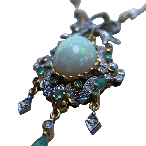 Collier Collier en or jaune argents diamants émeraudes opale 58 Facettes