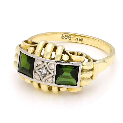 Bague 54.5 Bague tank rétro en or 14 ct avec tourmalines et diamant 58 Facettes 0AABCE368A9D4C8E8D69FDF004B882DB