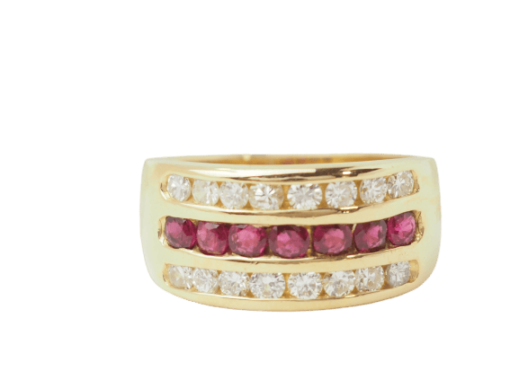 Bague 55 Bague ruban en or jaune 18 ct avec rubis et diamants 58 Facettes 33619