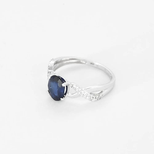 Bague 54 Bague solitaire saphir 1,35 ct en or blanc 18K et diamants 58 Facettes 58FC104