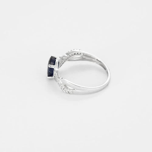 Bague 54 Bague solitaire saphir 1,35 ct en or blanc 18K et diamants 58 Facettes 58FC104