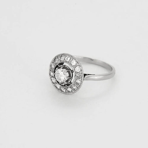Bague 53 Bague entourage diamants en or blanc 18K et platine 58 Facettes 58FC139