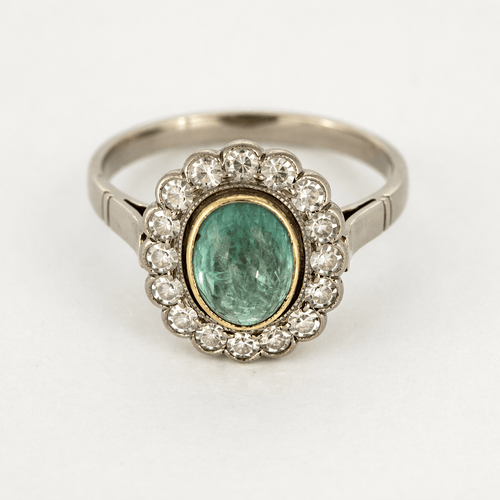 Bague 51 Bague marguerite en or blanc et or jaune 18K, émeraude 1 ct et diamants 58 Facettes 58FC145