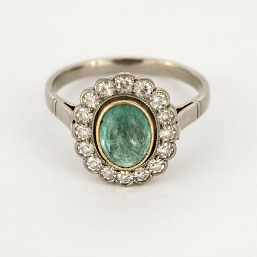 Bague 51 Bague marguerite en or blanc et or jaune 18K, émeraude 1 ct et diamants 58 Facettes 58FC145