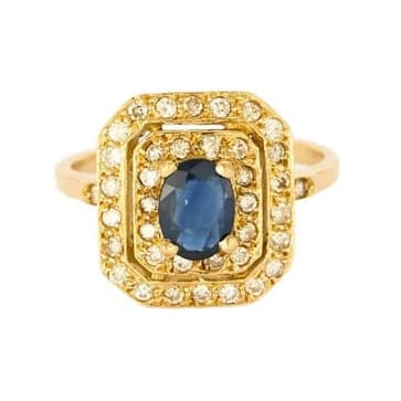 Bague 54 Bague marguerite en or jaune 18K, saphir et diamants 58 Facettes 58FC156