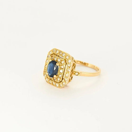 Bague 54 Bague marguerite en or jaune 18K, saphir et diamants 58 Facettes 58FC156