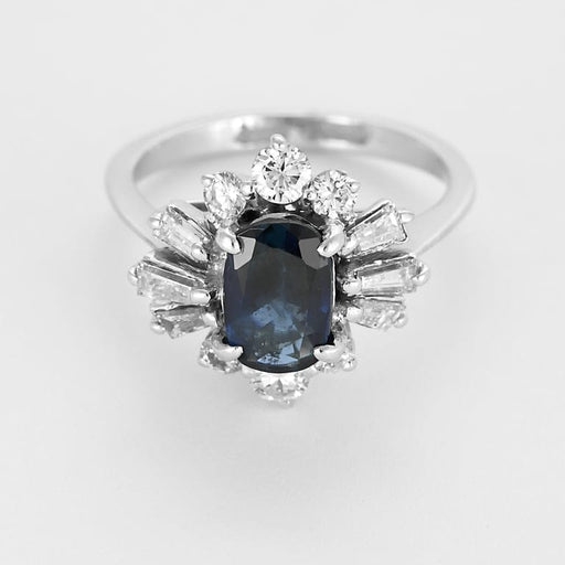 Bague 46.5 Bague marguerite en or blanc 18K, saphir 1,05 ct et diamants 58 Facettes 58FC171