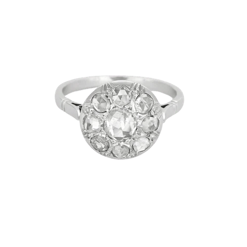Bague 53 Bague fleur Belle Époque en or blanc 18K et diamants taille rose 58 Facettes 58FC123