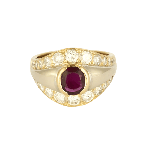 Bague 51 Bague bandeau rubis 0,90 ct en or jaune et or blanc 58 Facettes 58FC127