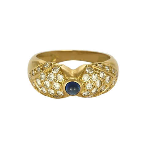 Bague 50 Bague nœud en or jaune 18K avec saphir cabochon et diamants 58 Facettes 58FC132