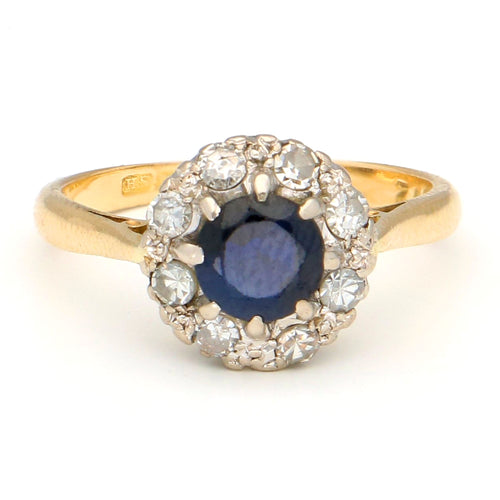 Bague 53 Bague à entourage en or jaune et blanc 18k, saphir et diamants 58 Facettes EE8563BA34EE40D6BFFF145C5731449E