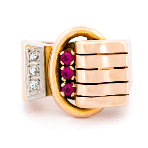 Bague 54.5 Bague tank rétro en or 14k, rubis et diamants 58 Facettes AE57BAE41CA344DDBF1C217207860792