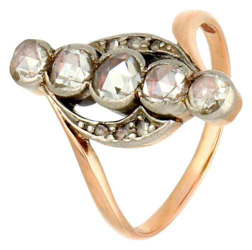 Bague 52 Bague croisée en or jaune 14k et platine, diamants taille rose 58 Facettes C3C8A6E2724240659F1268E9F0F09A1A