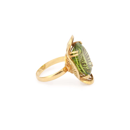 Bague 53 Bague Cocktail en or jaune 18 carats avec péridot birman 58 Facettes B390