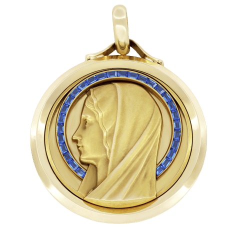 Pendentif Augis - Médaille Vierge en or jaune et saphirs 58 Facettes OC-64200024