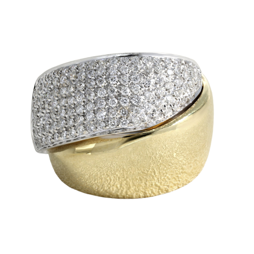 Kreuzring Gelbgold, Weißgold und Diamanten 