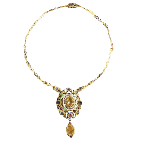 Collier Sautoir avec pendentif amovible en or jaune émaillé et saphirs jaunes 58 Facettes OC-63500317