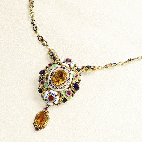 Collier Sautoir - Collier en or jaune émaillé et saphirs jaunes 58 Facettes OC-63500317