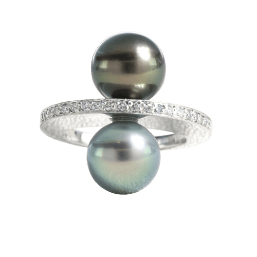 Bague 52 Bague en or gris, perles de Tahiti et diamants 58 Facettes OC-61400041