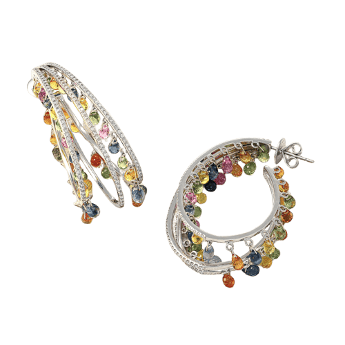 Boucles d'oreilles Boucles d'oreilles créoles en or gris, saphirs et diamants 58 Facettes OC-66300084