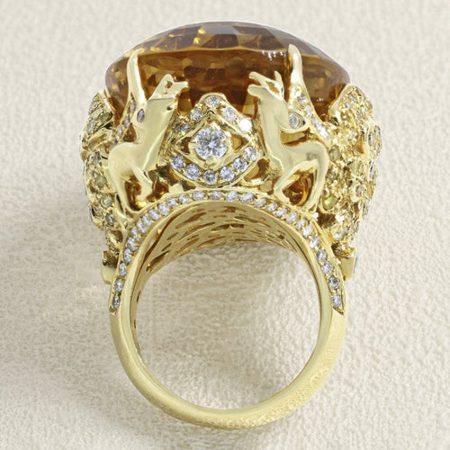 Bague 52 Bague Cerfs-Fleurs en or jaune 18 carats, citrine et diamants 58 Facettes OC-61H00028