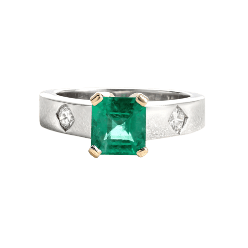 Bague 54 Bague en or gris et jaune, émeraude de Colombie et diamants 58 Facettes OC-61300089