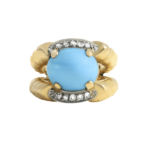 Bague 44 Bague 1950 en or jaune, pierre bleue et diamants 58 Facettes OC-61H00027