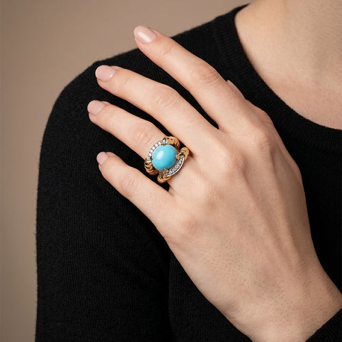 Bague 44 Bague 1950 en or jaune, pierre bleue et diamants 58 Facettes OC-61H00027