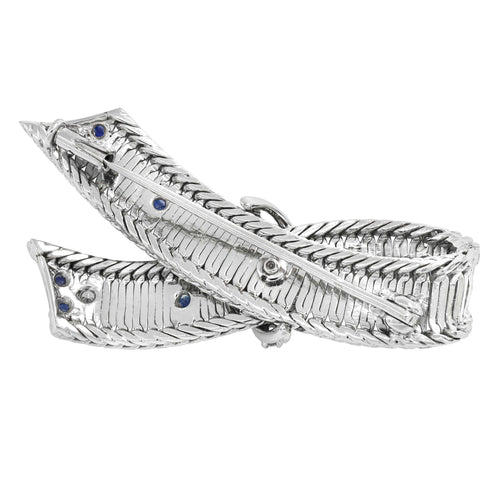 White Gold Brooch, Sapphires and Diamonds 