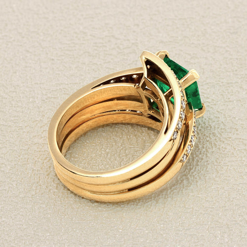 Bague 53 Bague triple en or jaune, émeraude de Colombie et diamants 58 Facettes OC-61300087