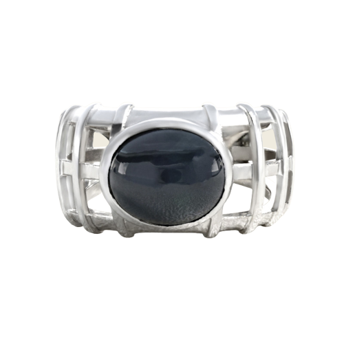 Anello Griglia Oro Grigio e Zaffiro 