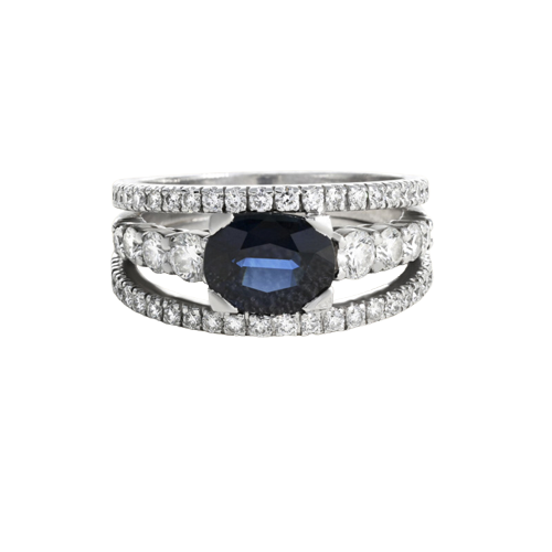 White Gold Ring, Sapphire and Diamonds 