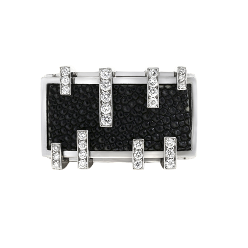 Tom Gerard Ring in White Gold, 2 Shagreen Plates and Diamonds 
