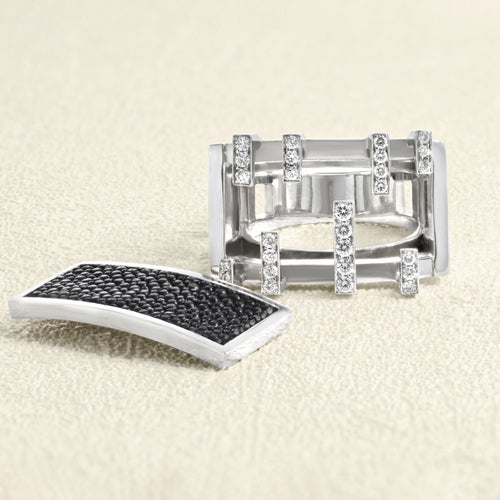 Bague 53 Tom Gerard - Bague en or gris, galuchat et diamants 58 Facettes 61E00220