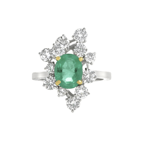 Bague 52 Bague en or gris avec émeraude de Colombie et diamants 58 Facettes 61300065