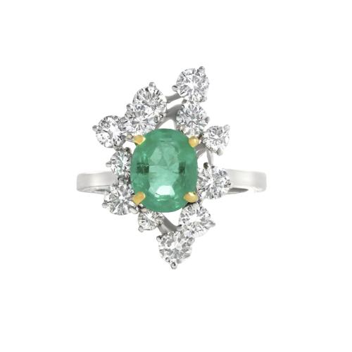 White Gold Ring, Colombian Emerald and Diamonds 