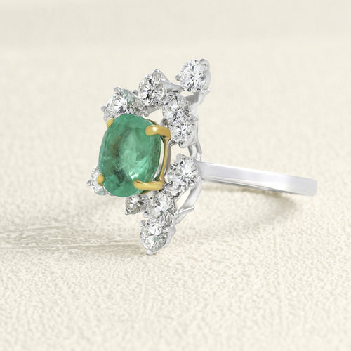 Bague 52 Bague en or gris 18 carats avec émeraude de Colombie et diamants 58 Facettes 61300065